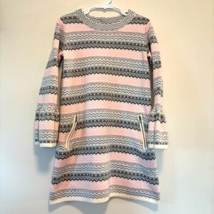Janie and Jack Pastel Pink & Gray Fair Isle Long Bell Sleeve Dress Girl Size 6